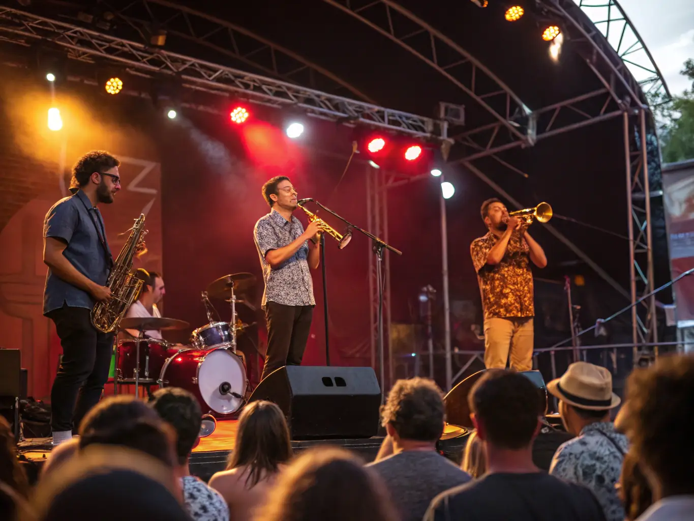 A vibrant image of a live music performance at a BAD TRIPOUX ASSO event, showcasing the energy and community spirit.